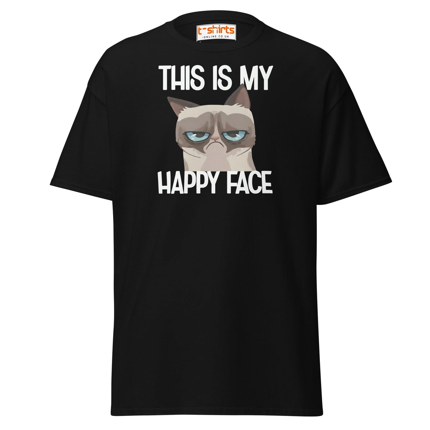 Grumpy Cat Happy Face T-Shirt – Funny Meme Tee - Black - T-Shirts Online