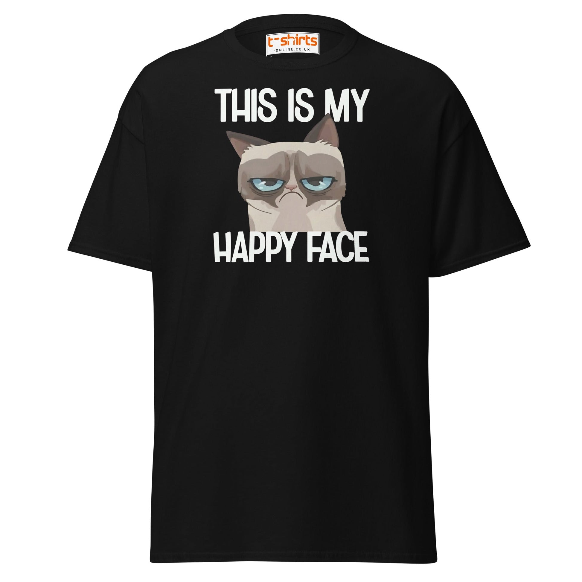 Grumpy Cat Happy Face T-Shirt – Funny Meme Tee - Black - T-Shirts Online