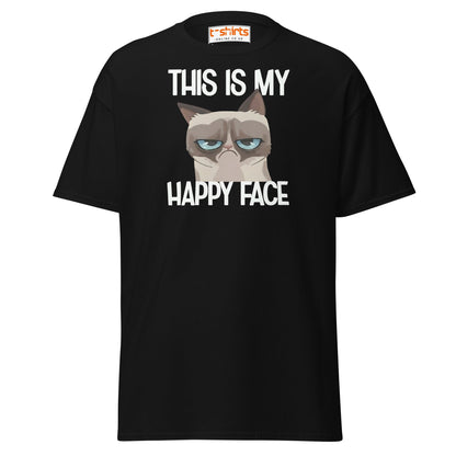 Grumpy Cat Happy Face T-Shirt – Funny Meme Tee - Black - T-Shirts Online