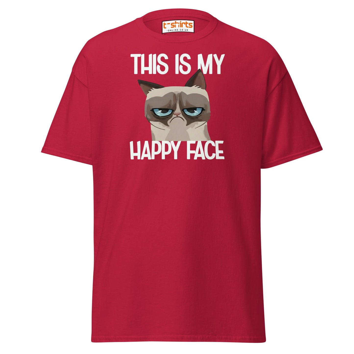 Grumpy Cat Happy Face T-Shirt – Funny Meme Tee - Cardinal - T-Shirts Online