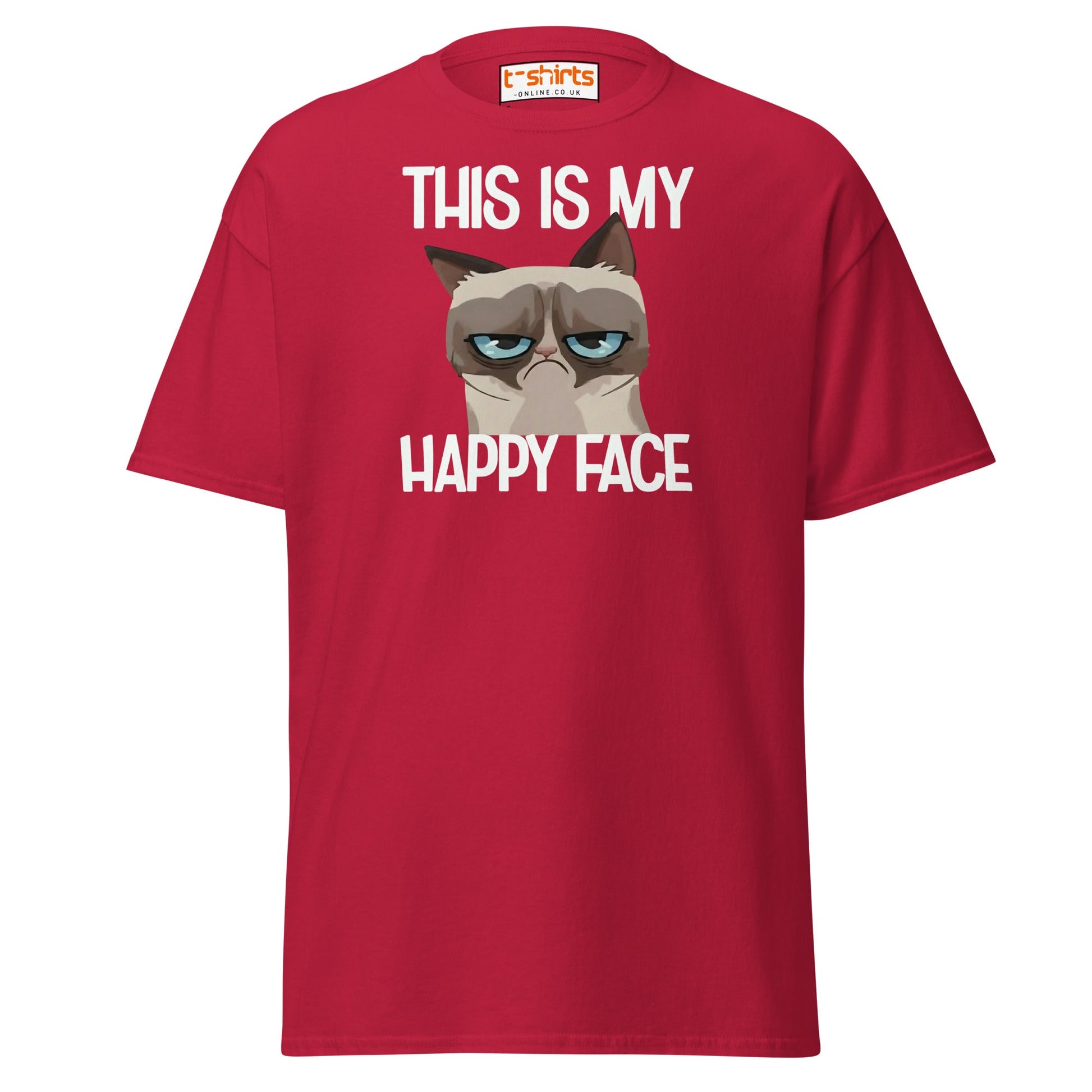 Grumpy Cat Happy Face T-Shirt – Funny Meme Tee - Cardinal - T-Shirts Online
