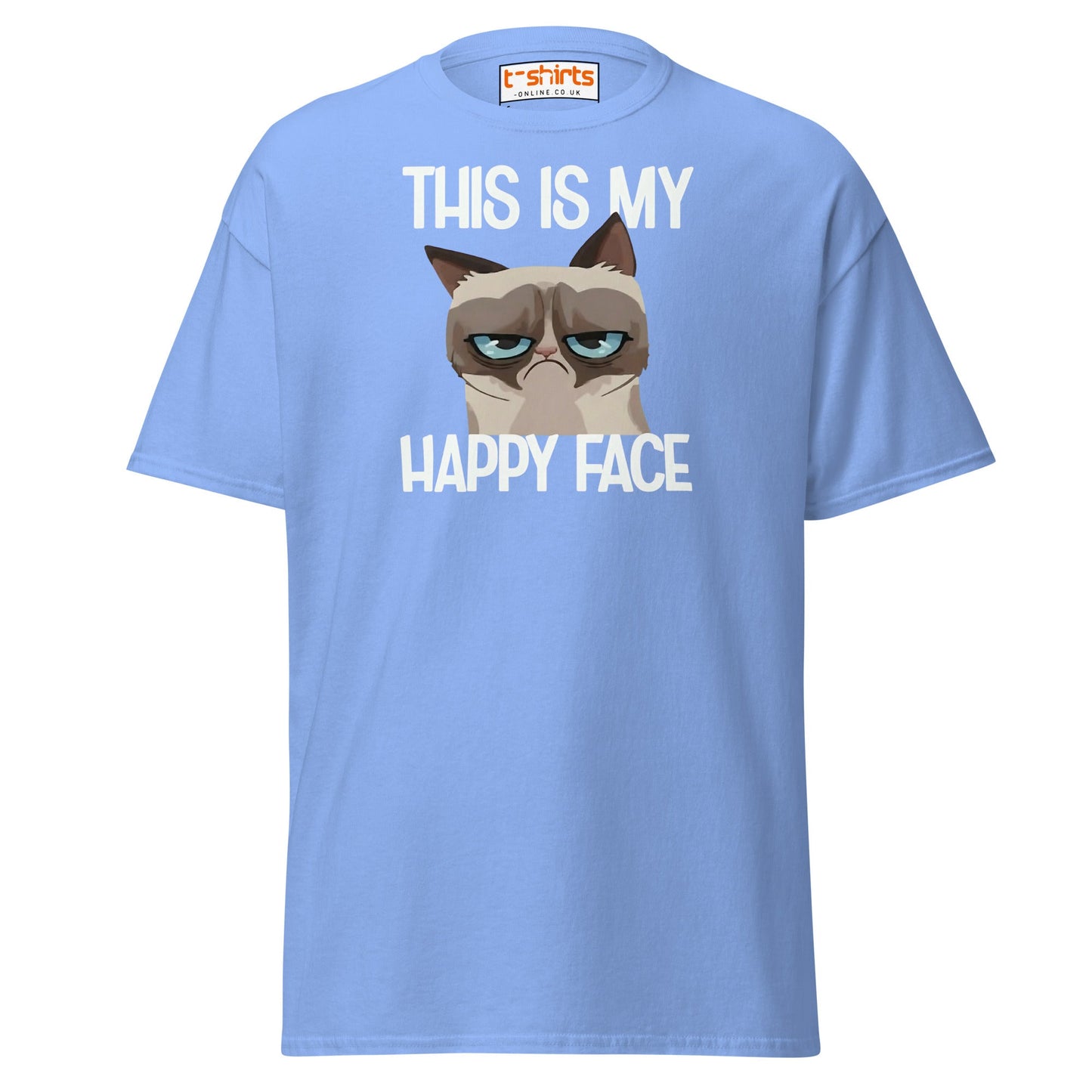 Grumpy Cat Happy Face T-Shirt – Funny Meme Tee - Carolina Blue - T-Shirts Online