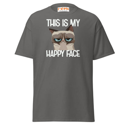 Grumpy Cat Happy Face T-Shirt – Funny Meme Tee - Charcoal - T-Shirts Online