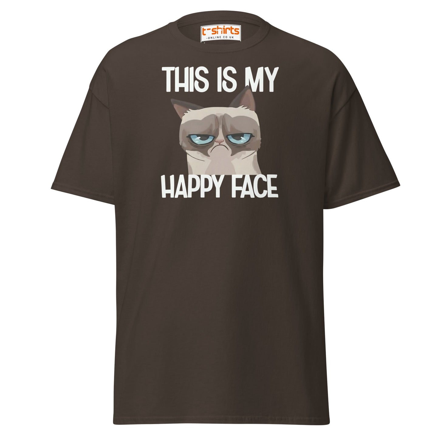 Grumpy Cat Happy Face T-Shirt – Funny Meme Tee - Dark Chocolate - T-Shirts Online
