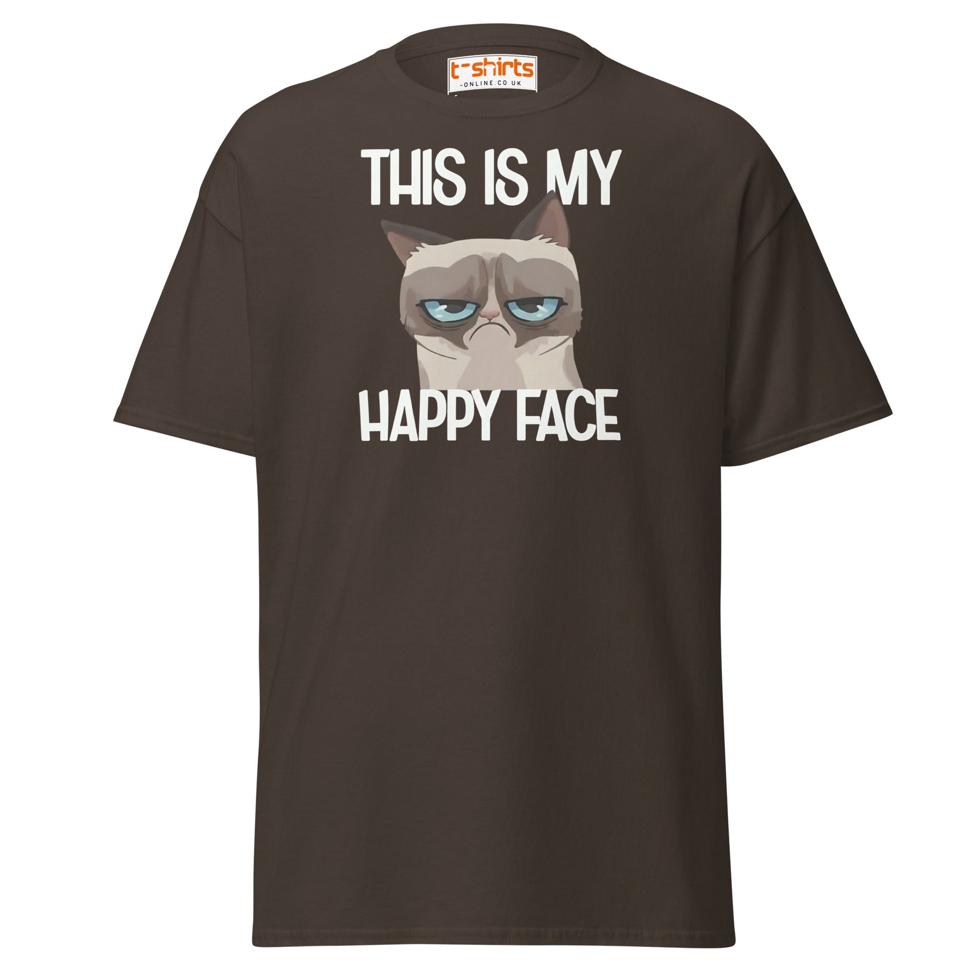 Grumpy Cat Happy Face T-Shirt – Funny Meme Tee - Dark Chocolate - T-Shirts Online