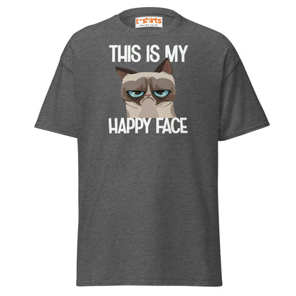 Grumpy Cat Happy Face T-Shirt – Funny Meme Tee - Dark Heather - T-Shirts Online