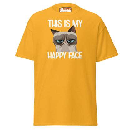 Grumpy Cat Happy Face T-Shirt – Funny Meme Tee - Gold - T-Shirts Online