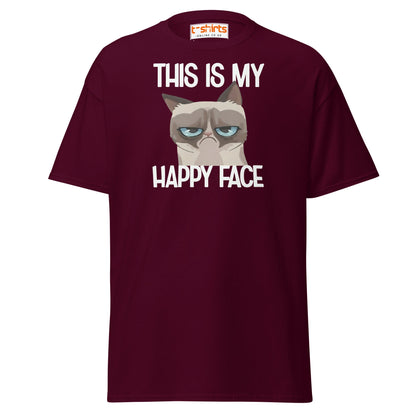 Grumpy Cat Happy Face T-Shirt – Funny Meme Tee - Maroon - T-Shirts Online