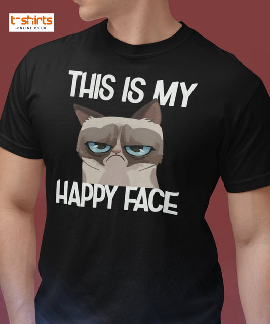 Grumpy Cat Happy Face T-Shirt – Funny Meme Tee - Maroon - T-Shirts Online
