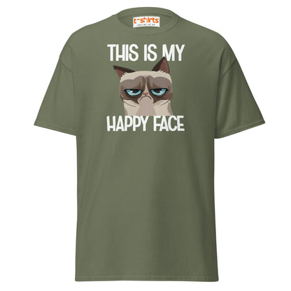 Grumpy Cat Happy Face T-Shirt – Funny Meme Tee - Military Green - T-Shirts Online