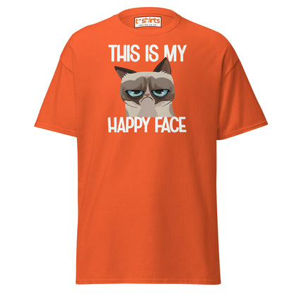 Grumpy Cat Happy Face T-Shirt – Funny Meme Tee - Orange - T-Shirts Online