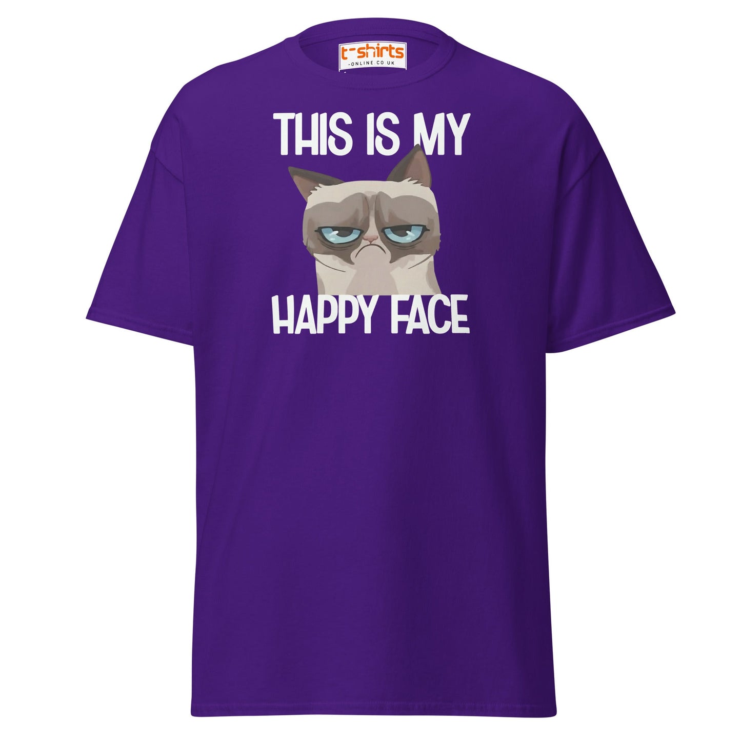 Grumpy Cat Happy Face T-Shirt – Funny Meme Tee - Purple - T-Shirts Online
