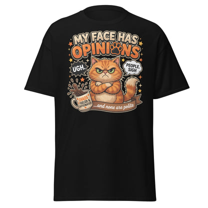 Grumpy Cat Opinions T-Shirt – Sarcastic Funny Coffee Tee - Black - T-Shirts Online