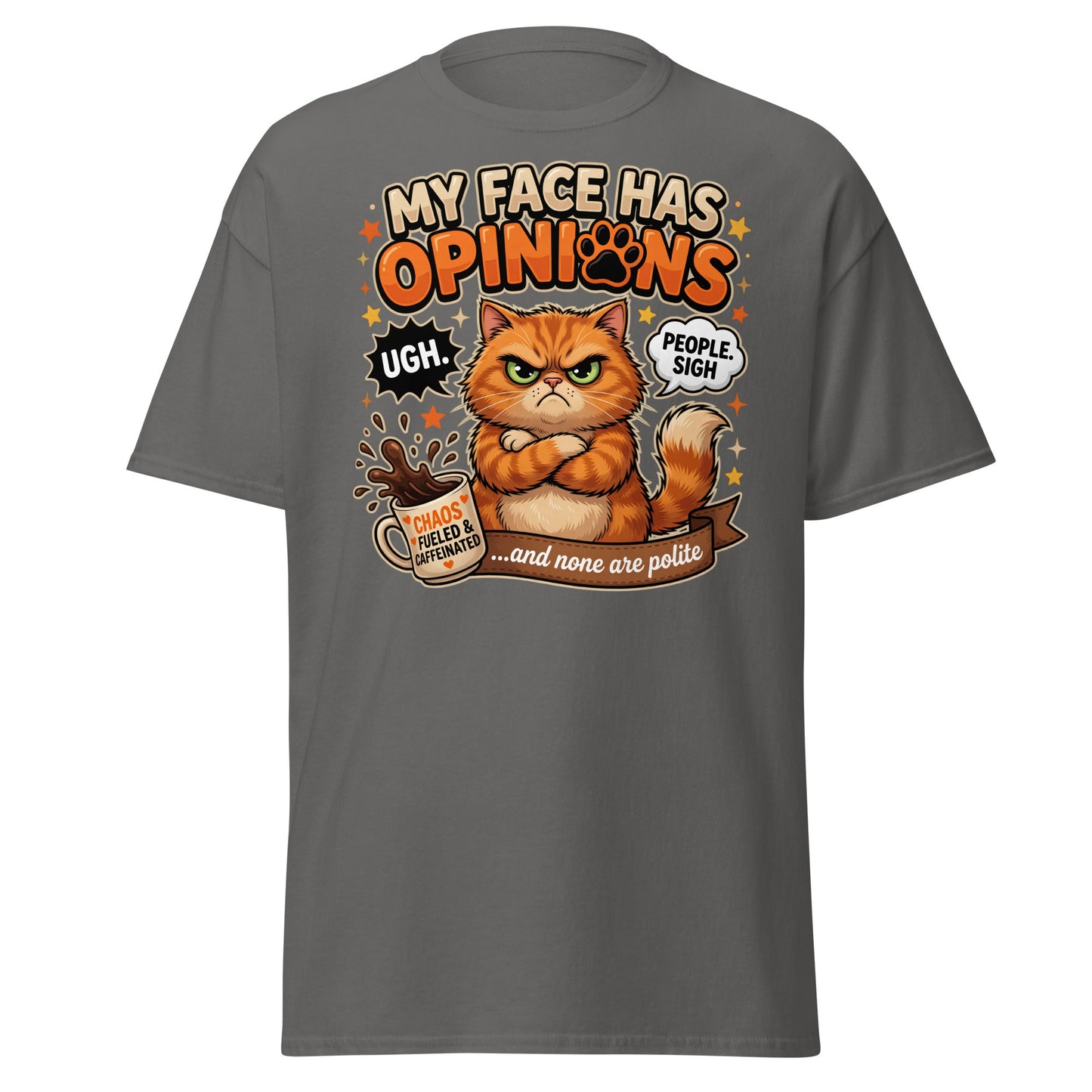 Grumpy Cat Opinions T-Shirt – Sarcastic Funny Coffee Tee - Charcoal - T-Shirts Online
