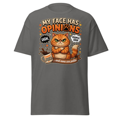 Grumpy Cat Opinions T-Shirt – Sarcastic Funny Coffee Tee - Charcoal - T-Shirts Online