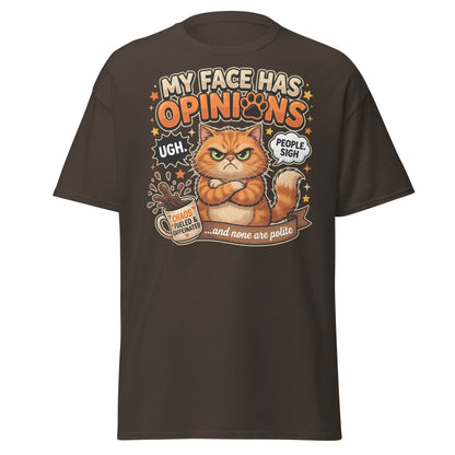 Grumpy Cat Opinions T-Shirt – Sarcastic Funny Coffee Tee - Dark Chocolate - T-Shirts Online
