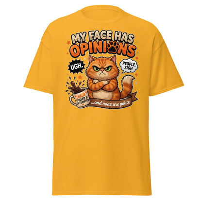 Grumpy Cat Opinions T-Shirt – Sarcastic Funny Coffee Tee - Gold - T-Shirts Online