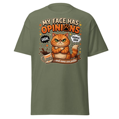 Grumpy Cat Opinions T-Shirt – Sarcastic Funny Coffee Tee - Military Green - T-Shirts Online