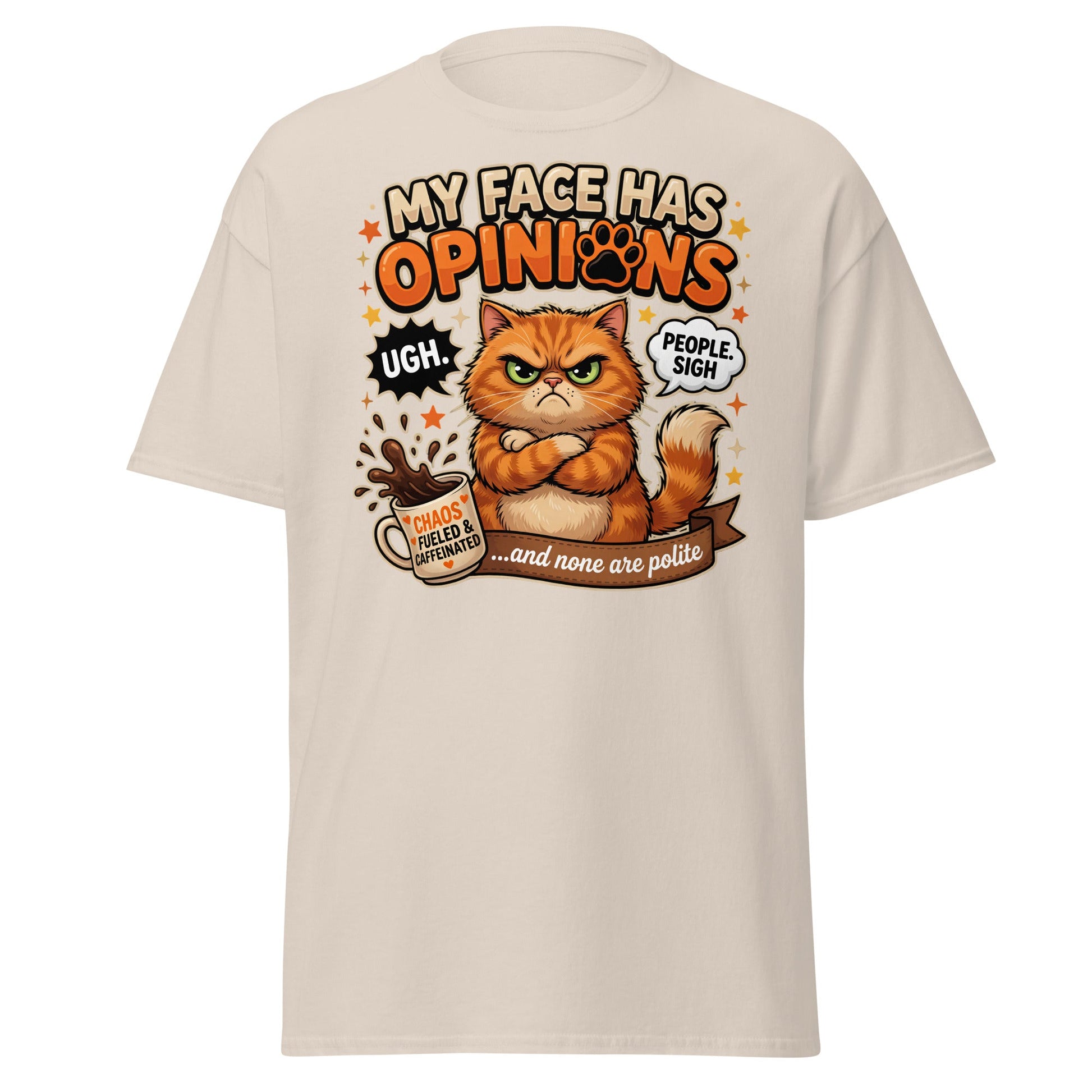 Grumpy Cat Opinions T-Shirt – Sarcastic Funny Coffee Tee - Natural - T-Shirts Online