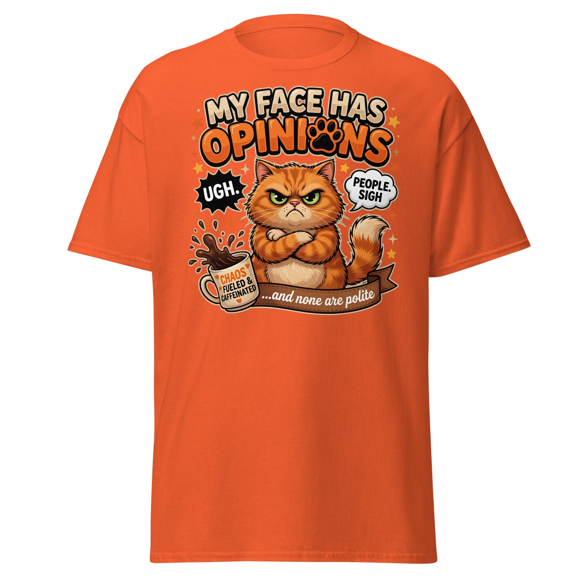 Grumpy Cat Opinions T-Shirt – Sarcastic Funny Coffee Tee - Orange - T-Shirts Online