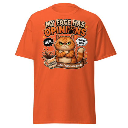 Grumpy Cat Opinions T-Shirt – Sarcastic Funny Coffee Tee - Orange - T-Shirts Online