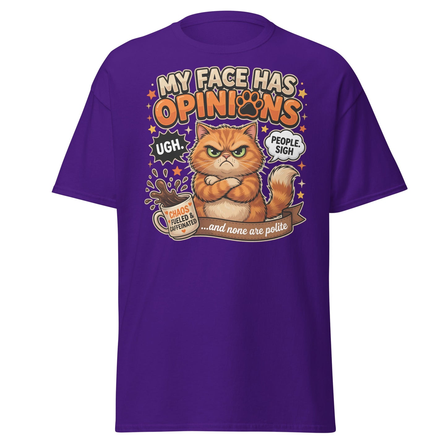 Grumpy Cat Opinions T-Shirt – Sarcastic Funny Coffee Tee - Purple - T-Shirts Online