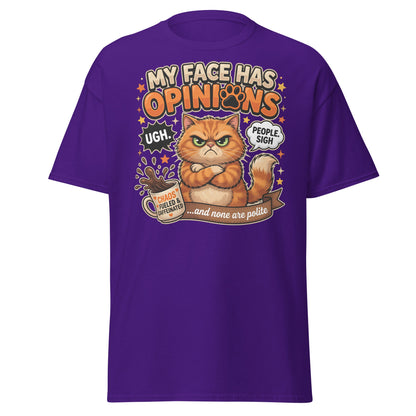 Grumpy Cat Opinions T-Shirt – Sarcastic Funny Coffee Tee - Purple - T-Shirts Online