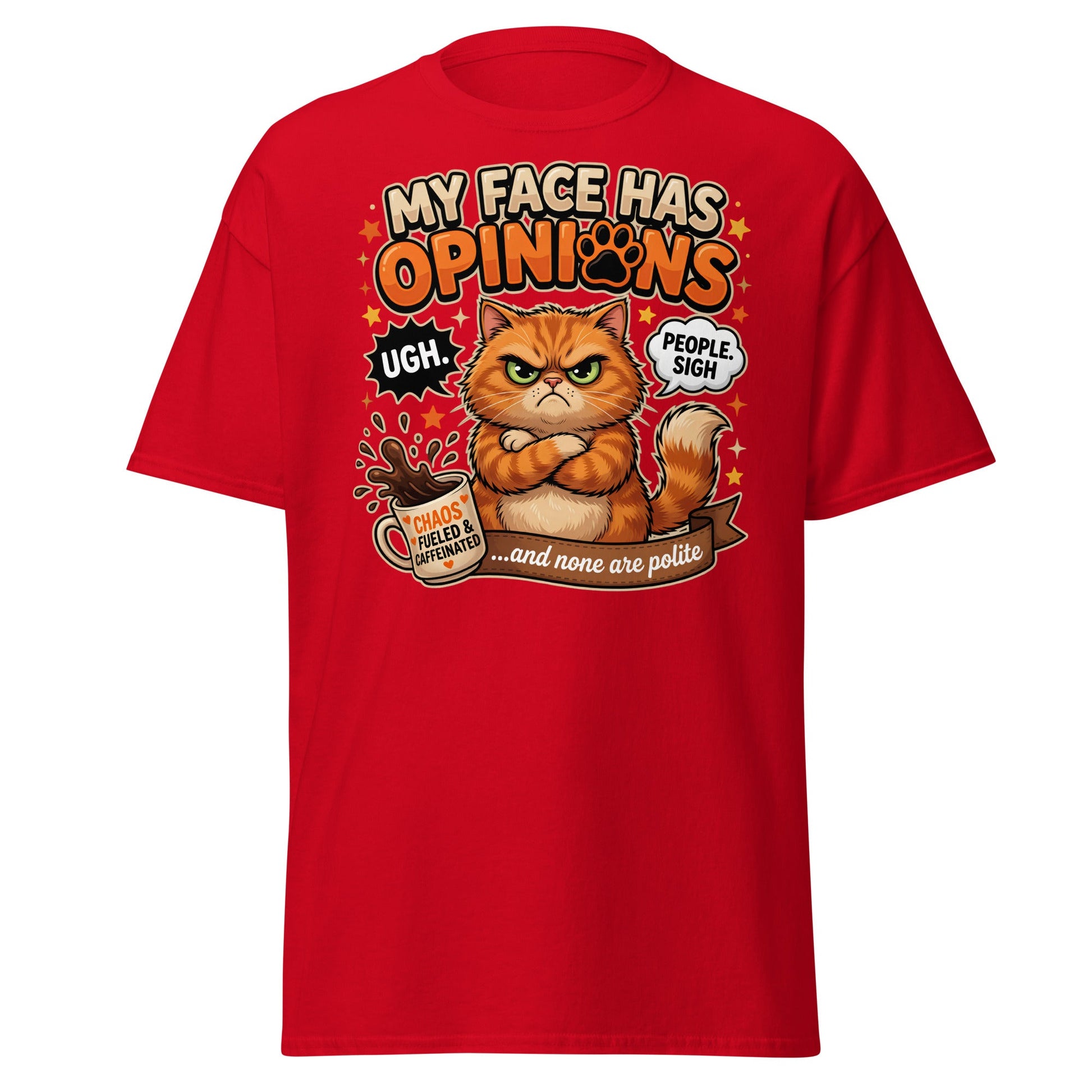 Grumpy Cat Opinions T-Shirt – Sarcastic Funny Coffee Tee - Red - T-Shirts Online