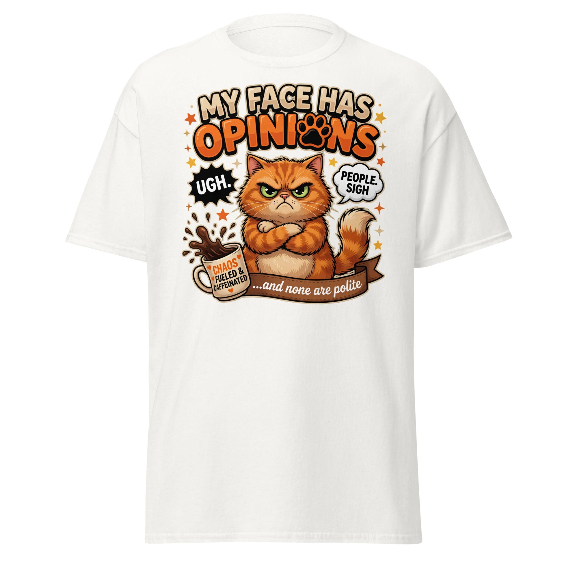 Grumpy Cat Opinions T-Shirt – Sarcastic Funny Coffee Tee - White - T-Shirts Online