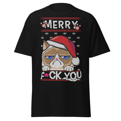 Grumpy Cat Ugly Christmas T-Shirt - Pixel Art Holiday - Black - T-Shirts Online