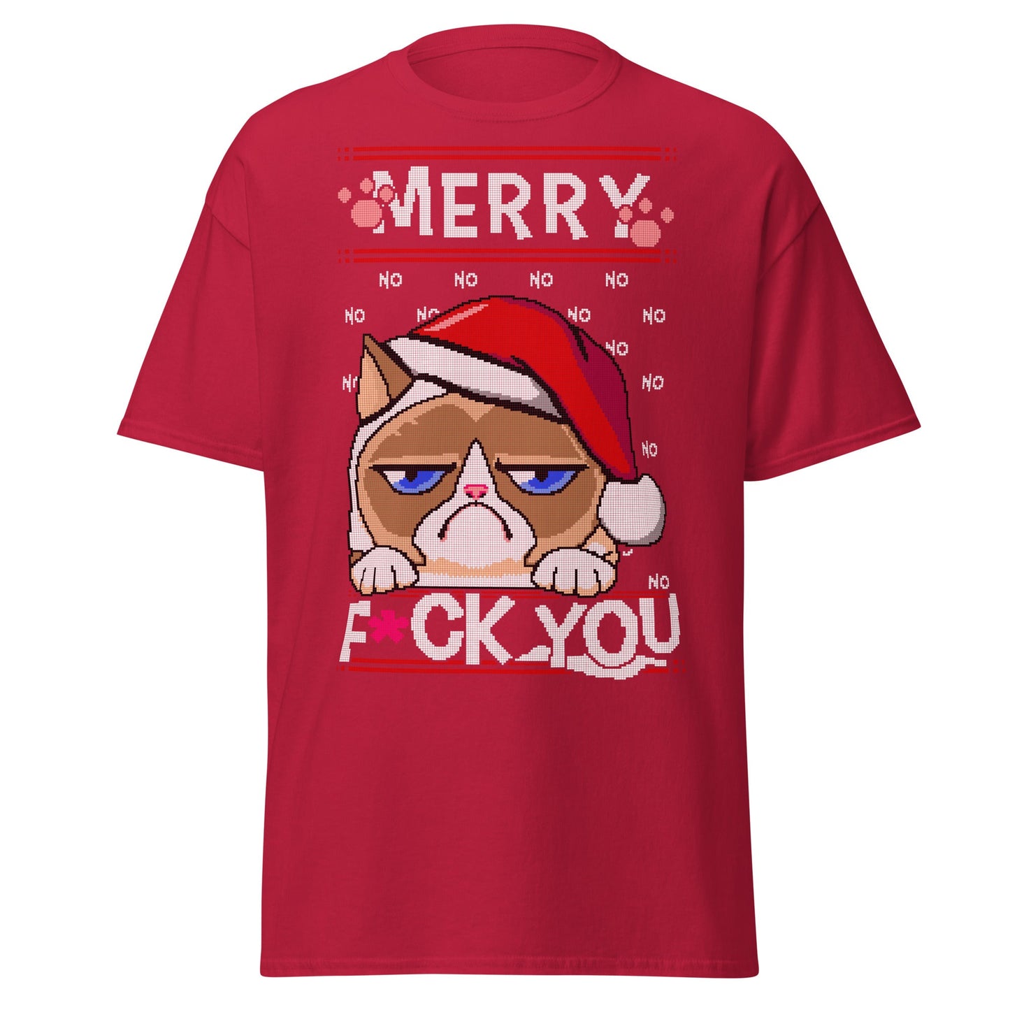 Grumpy Cat Ugly Christmas T-Shirt - Pixel Art Holiday - Cardinal - T-Shirts Online