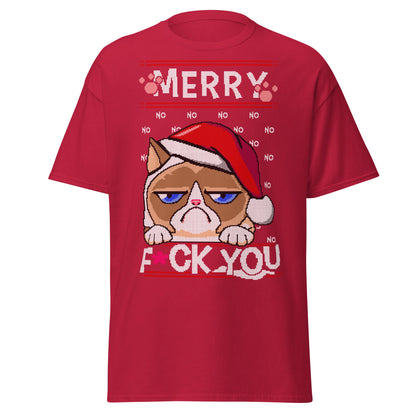 Grumpy Cat Ugly Christmas T-Shirt - Pixel Art Holiday - Cardinal - T-Shirts Online