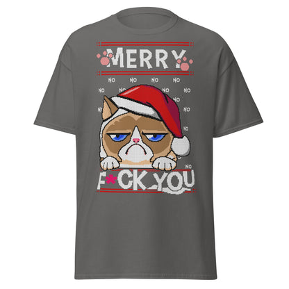 Grumpy Cat Ugly Christmas T-Shirt - Pixel Art Holiday - Charcoal - T-Shirts Online