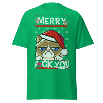 Grumpy Cat Ugly Christmas T-Shirt - Pixel Art Holiday - Irish Green - T-Shirts Online