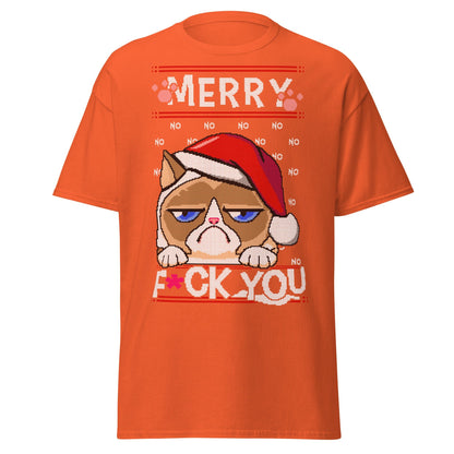 Grumpy Cat Ugly Christmas T-Shirt - Pixel Art Holiday - Orange - T-Shirts Online