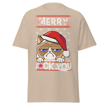 Grumpy Cat Ugly Christmas T-Shirt - Pixel Art Holiday - Sand - T-Shirts Online