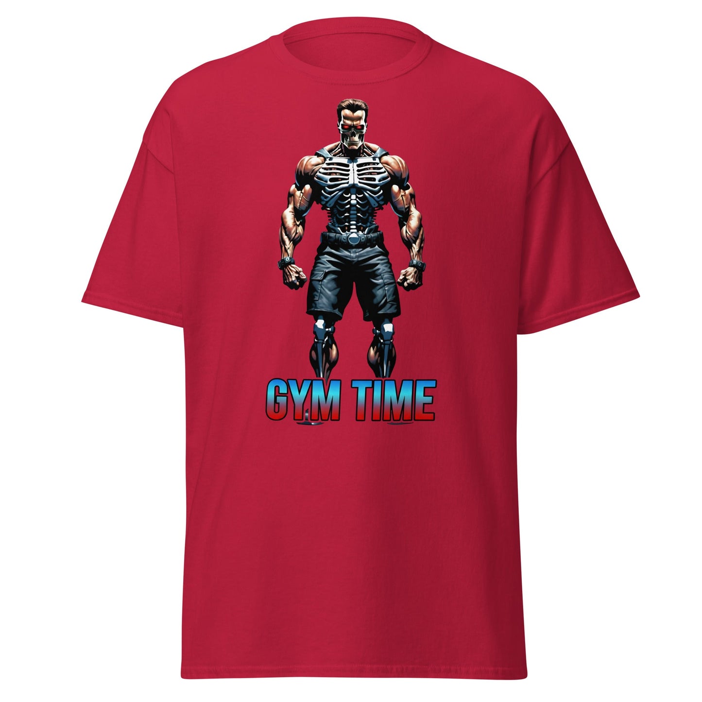 Gym Time Cyborg Skeleton T-Shirt | Bodybuilding Workout Tee - Cardinal - T-Shirts Online