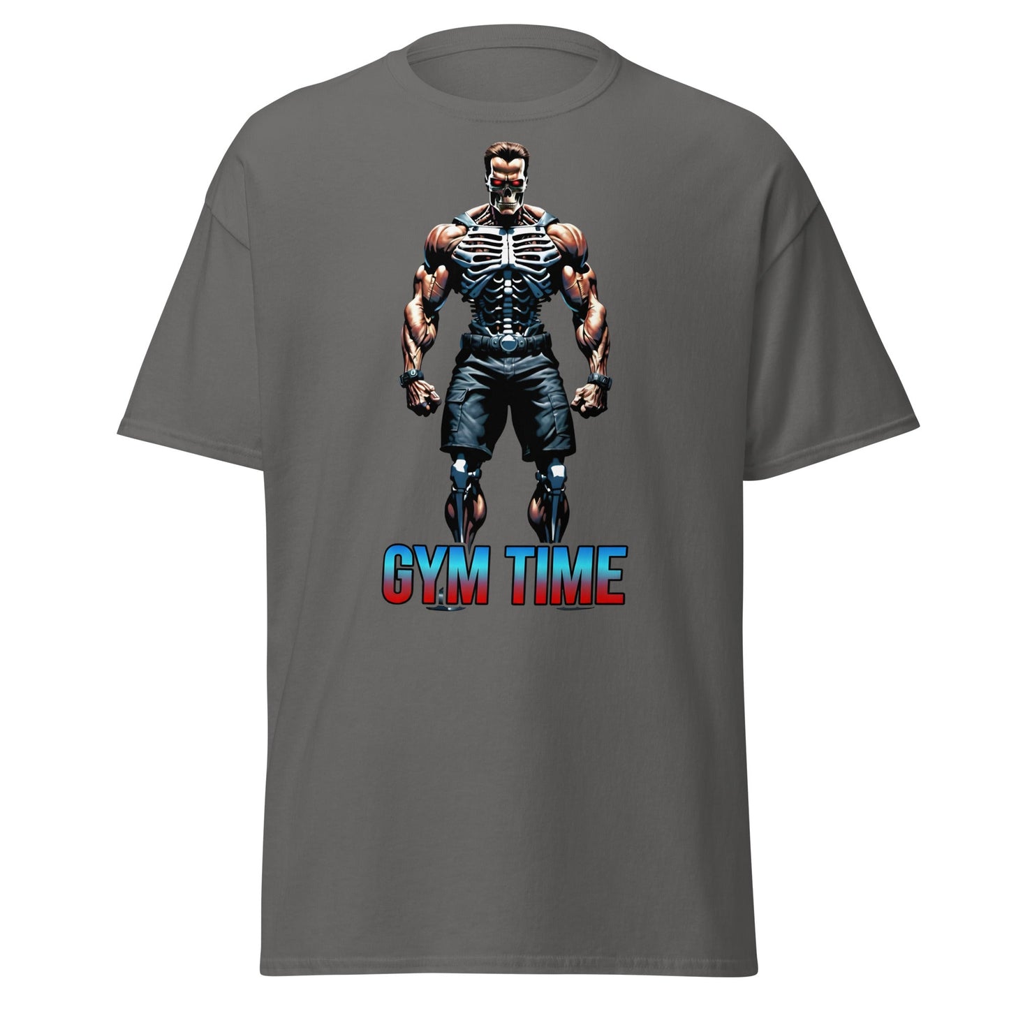 Gym Time Cyborg Skeleton T-Shirt | Bodybuilding Workout Tee - Charcoal - T-Shirts Online