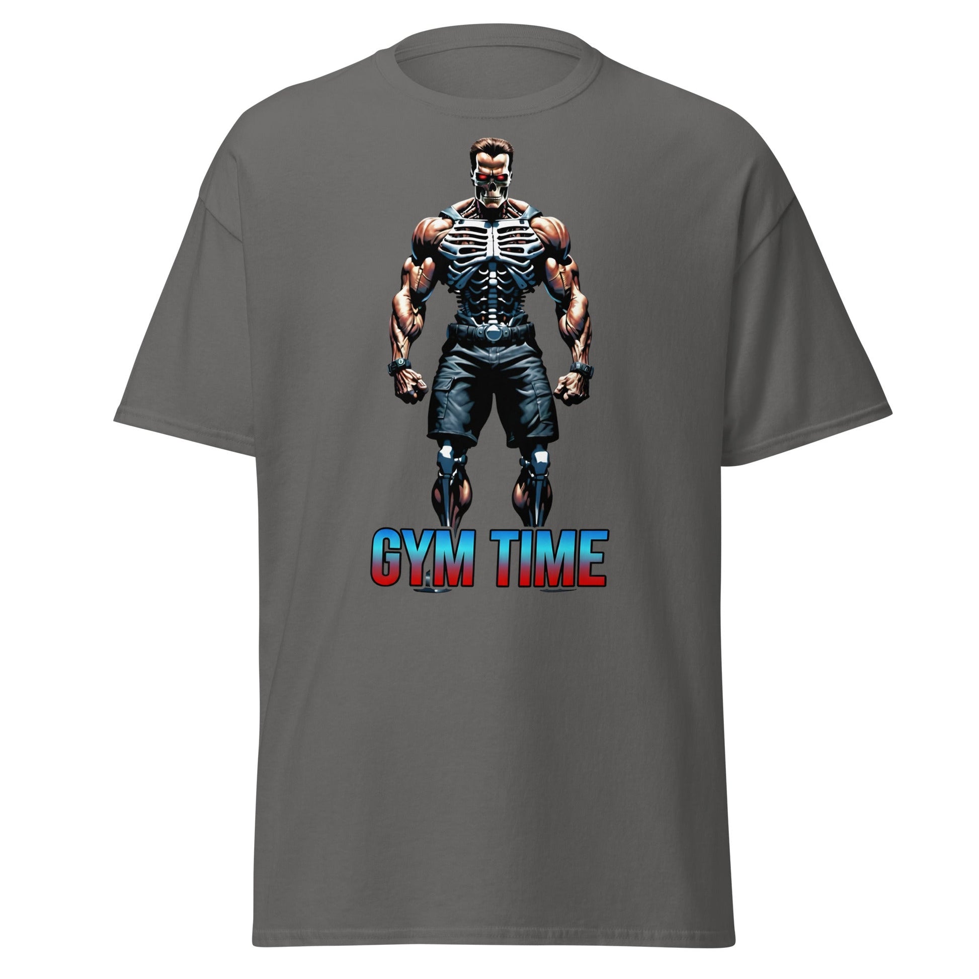 Gym Time Cyborg Skeleton T-Shirt | Bodybuilding Workout Tee - Charcoal - T-Shirts Online