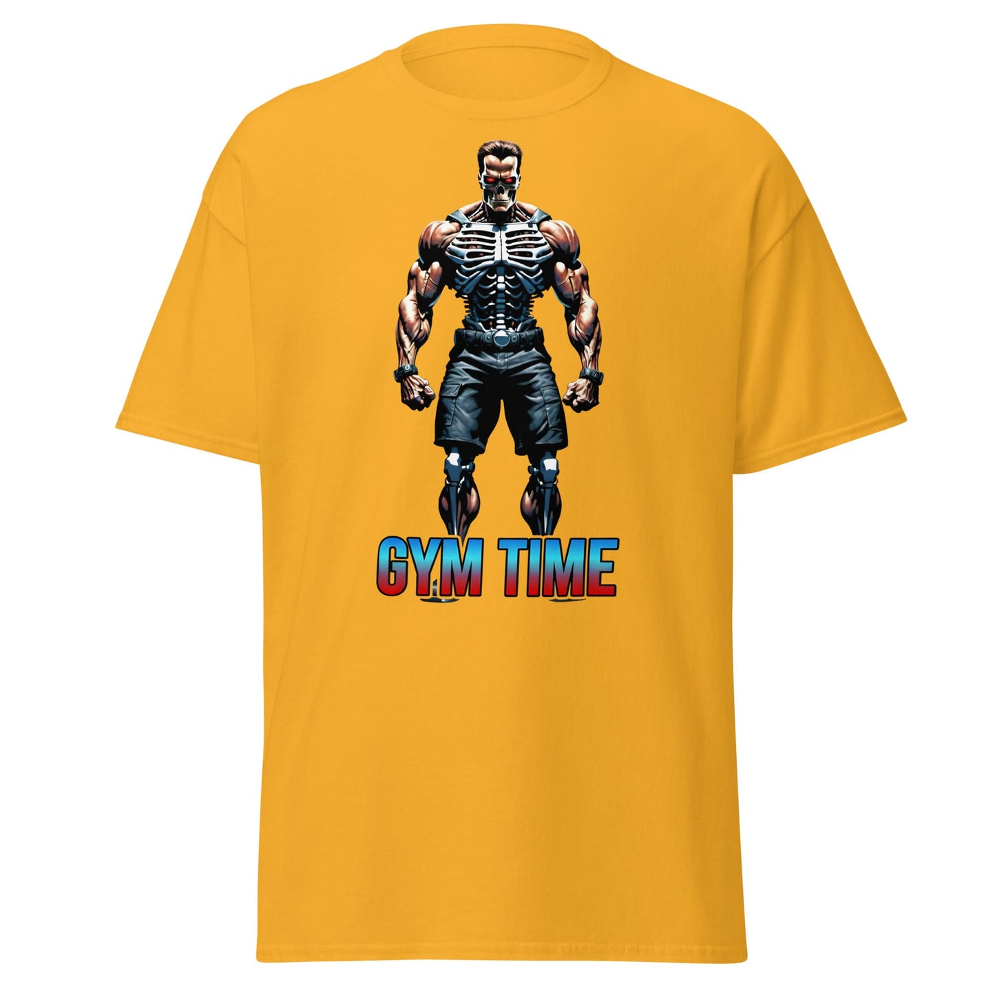 Gym Time Cyborg Skeleton T-Shirt | Bodybuilding Workout Tee - Gold - T-Shirts Online