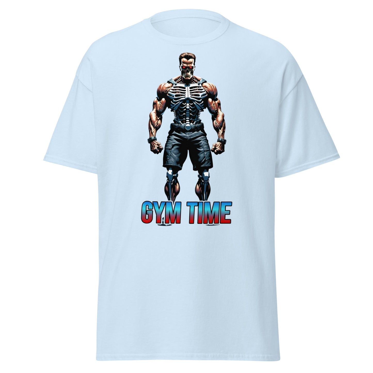 Gym Time Cyborg Skeleton T-Shirt | Bodybuilding Workout Tee - Light Blue - T-Shirts Online