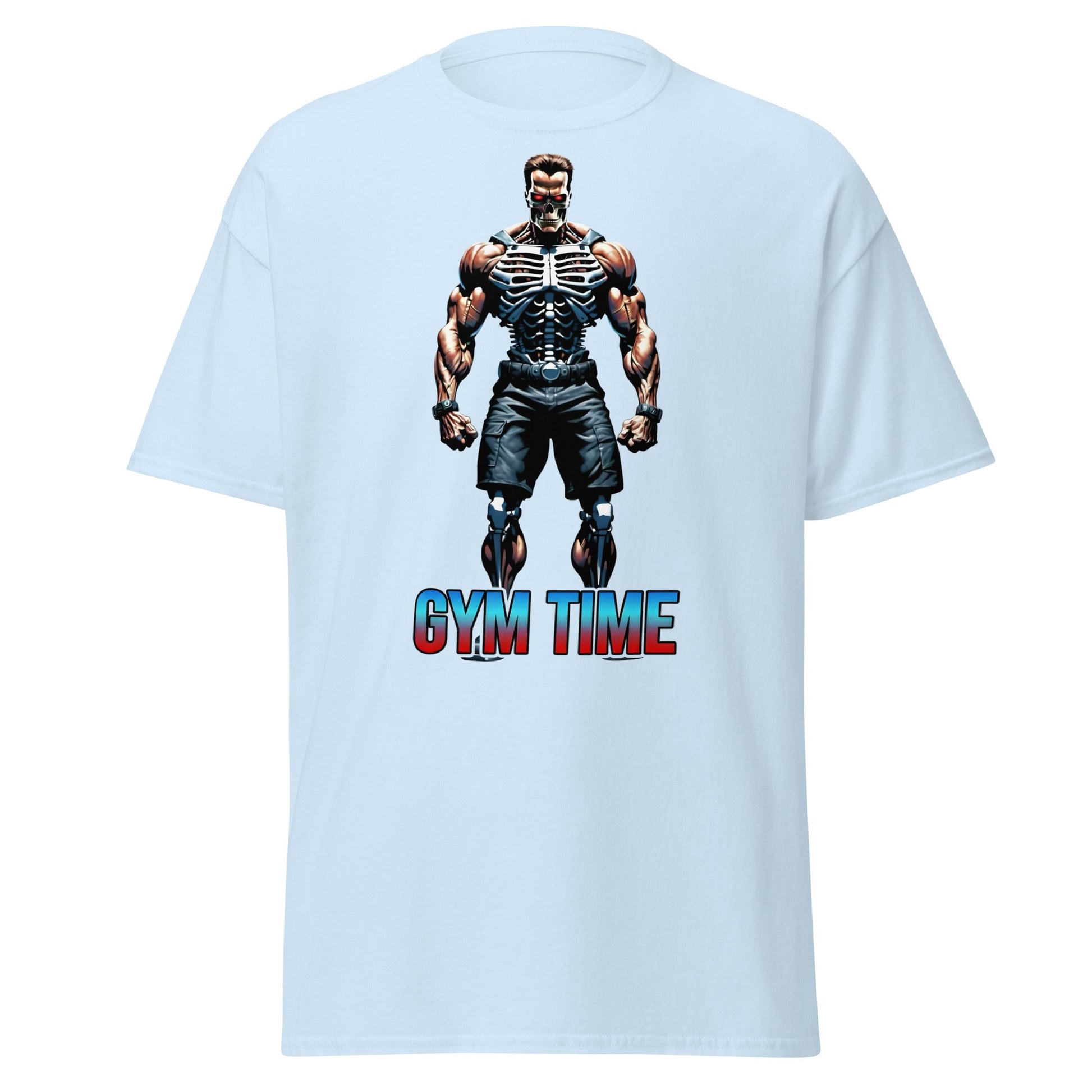 Gym Time Cyborg Skeleton T-Shirt | Bodybuilding Workout Tee - Light Blue - T-Shirts Online