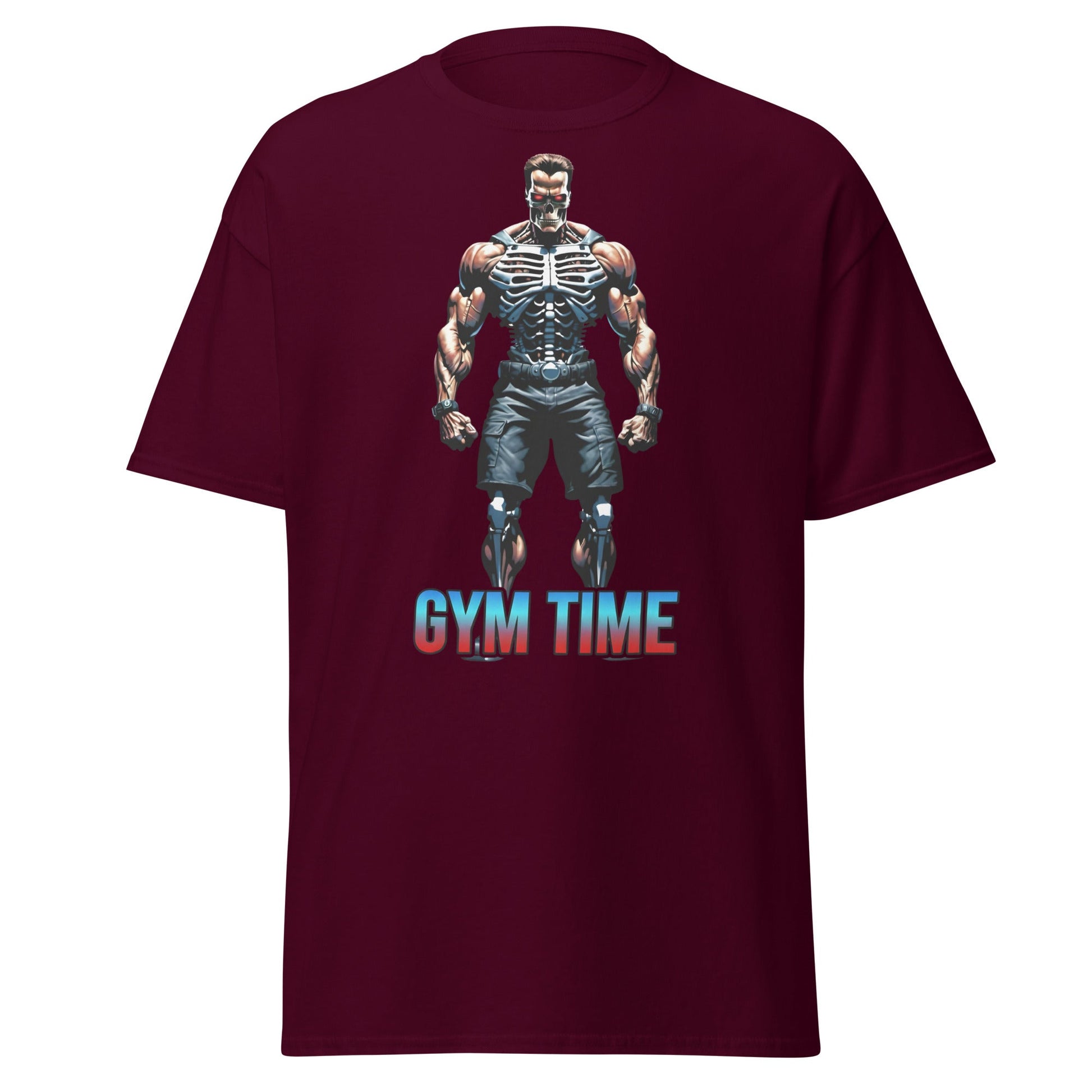 Gym Time Cyborg Skeleton T-Shirt | Bodybuilding Workout Tee - Maroon - T-Shirts Online