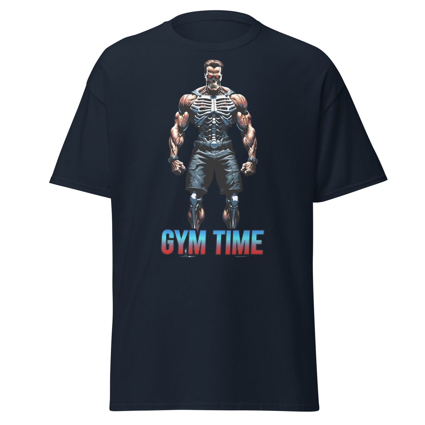 Gym Time Cyborg Skeleton T-Shirt | Bodybuilding Workout Tee - Navy - T-Shirts Online
