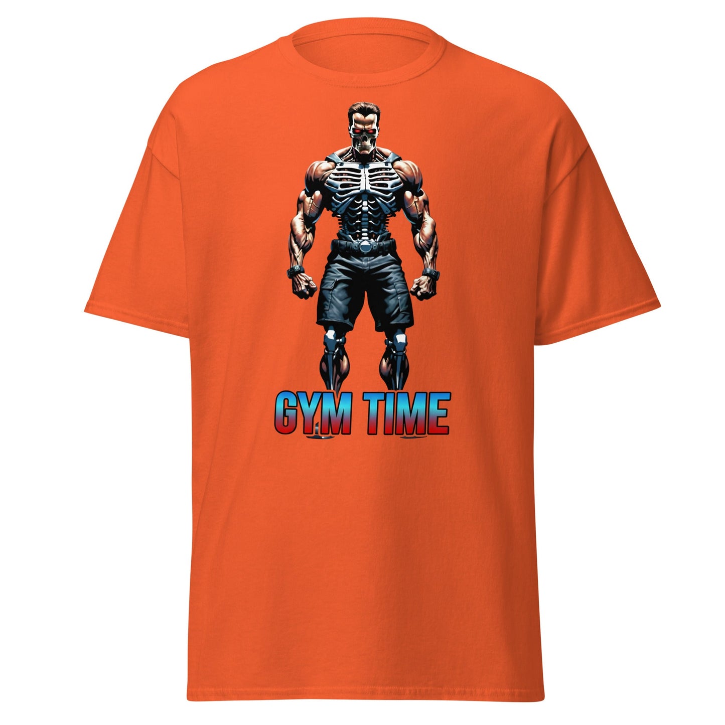 Gym Time Cyborg Skeleton T-Shirt | Bodybuilding Workout Tee - Orange - T-Shirts Online