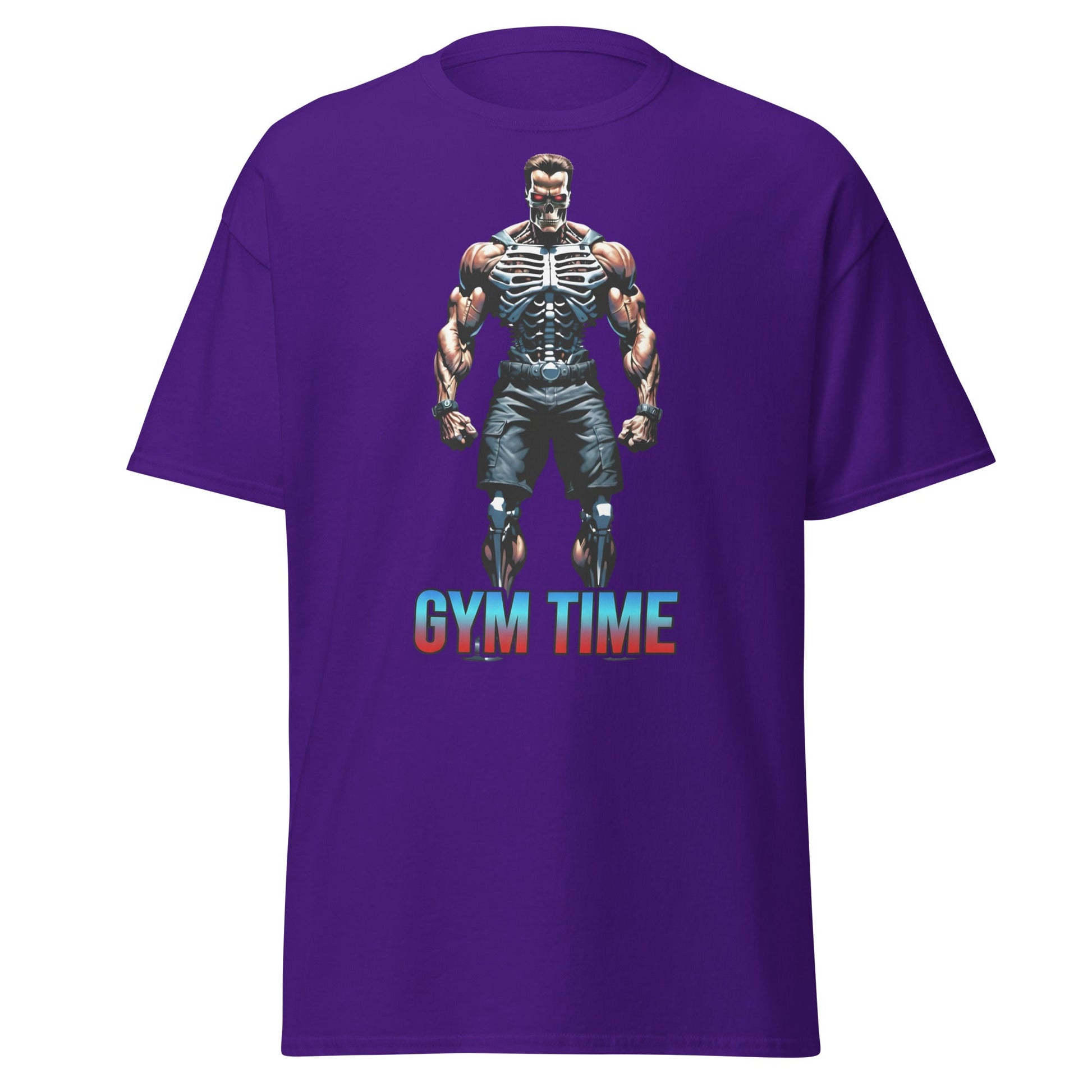 Gym Time Cyborg Skeleton T-Shirt | Bodybuilding Workout Tee - Purple - T-Shirts Online