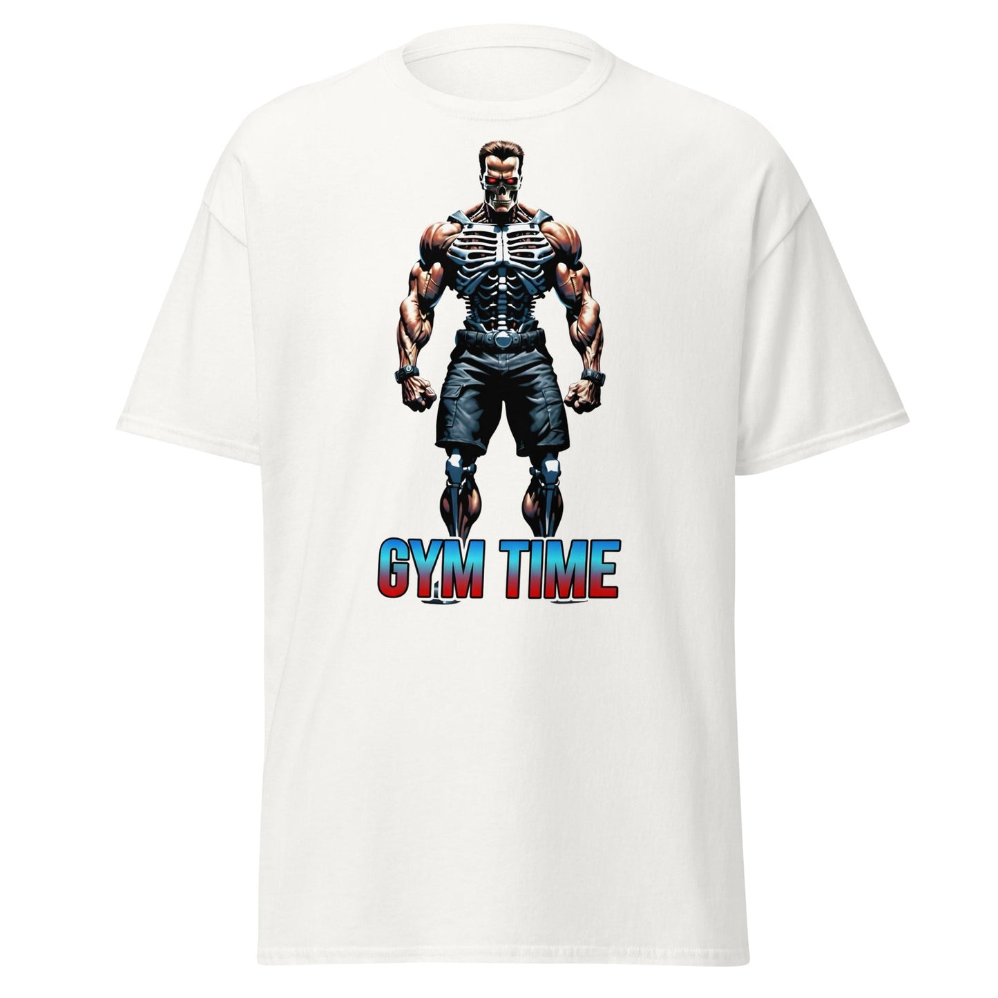 Gym Time Cyborg Skeleton T-Shirt | Bodybuilding Workout Tee - White - T-Shirts Online