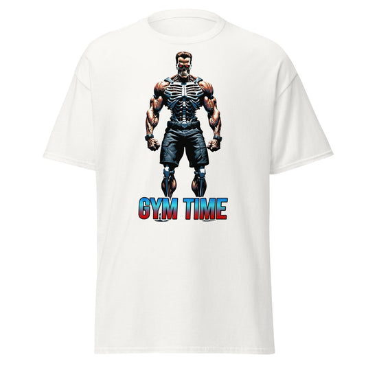 Gym Time Cyborg Skeleton T-Shirt | Bodybuilding Workout Tee - White - T-Shirts Online