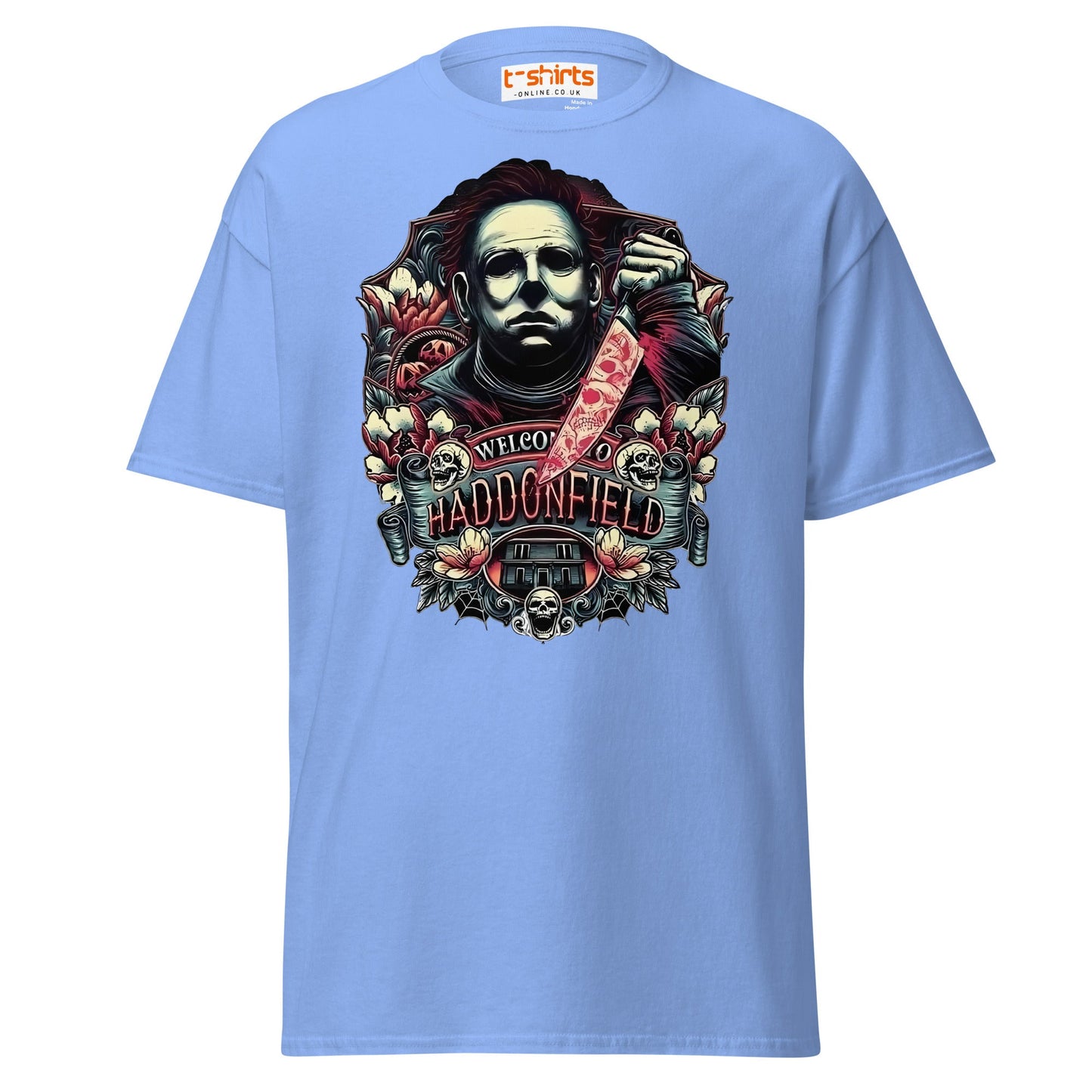 Haddonfield Horror T-Shirt | Creepy Masked Killer Tee - Carolina Blue - T-Shirts Online