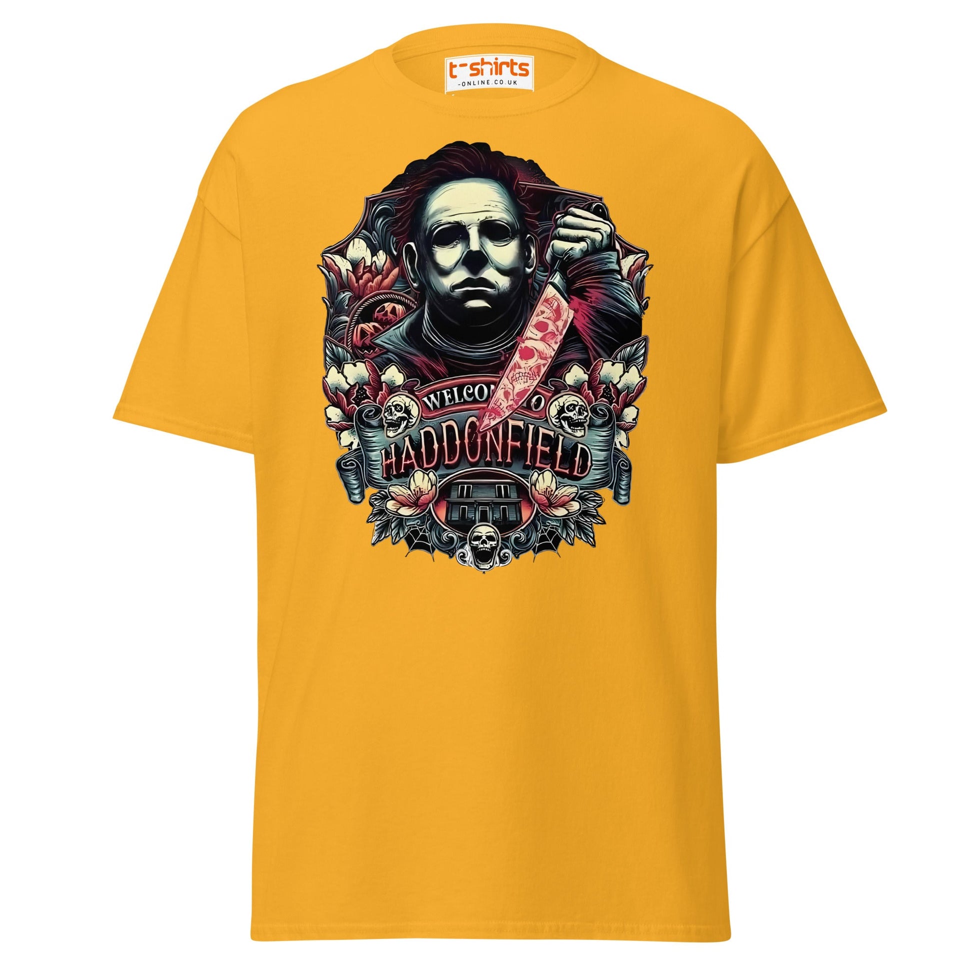 Haddonfield Horror T-Shirt | Creepy Masked Killer Tee - Gold - T-Shirts Online
